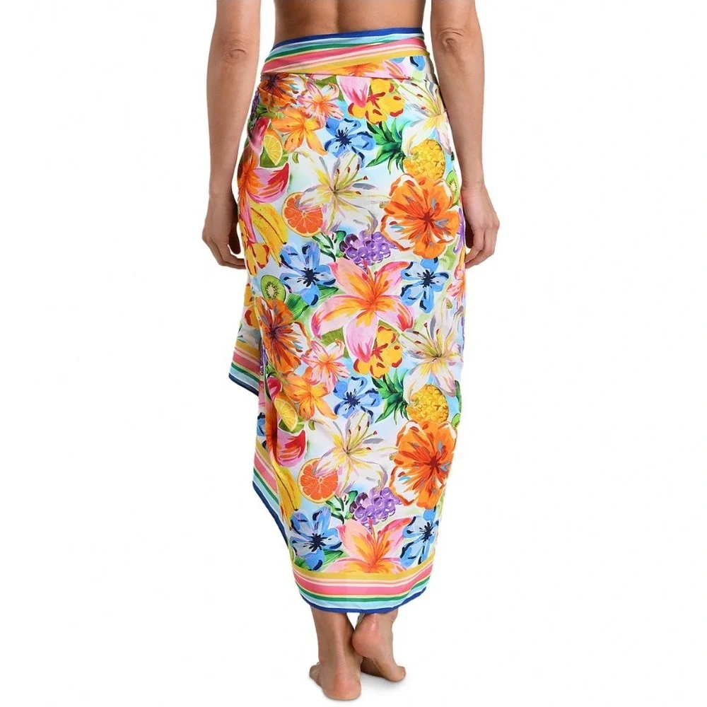 La Blanca Flora De Fruta Sarong Cover Up Multi Floral Fruit LB6DN40-MLT OS NWT